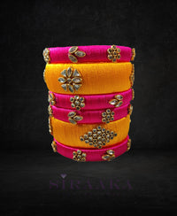 PINK YELLOW SILK THREAD BANGLES