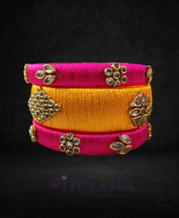 PINK YELLOW SILK THREAD BANGLES