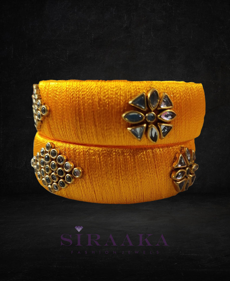 PINK YELLOW SILK THREAD BANGLES