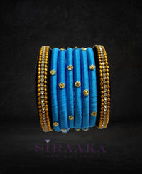 SKY BLUE BLACK SILK THREAD BANGLES