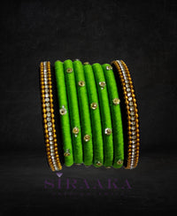 LIGHT GREEN BLACK SILK THREAD BANGLES