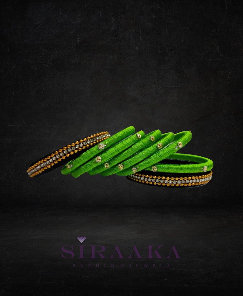 LIGHT GREEN BLACK SILK THREAD BANGLES