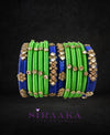 LIGHT GREEN BLUE KUNDAN SILK THREAD BANGLES