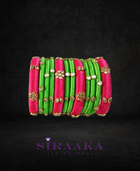 PINK GREEN KUNDAN SILK THREAD BANGLES