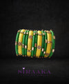 YELLOW GREEN KUNDAN SILK THREAD BANGLES