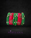 RED GREEN KUNDAN SILK THREAD BANGLES