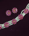 PREMIUM FLOWER PINK CRYSTAL CHINCHPETI NECKLACE