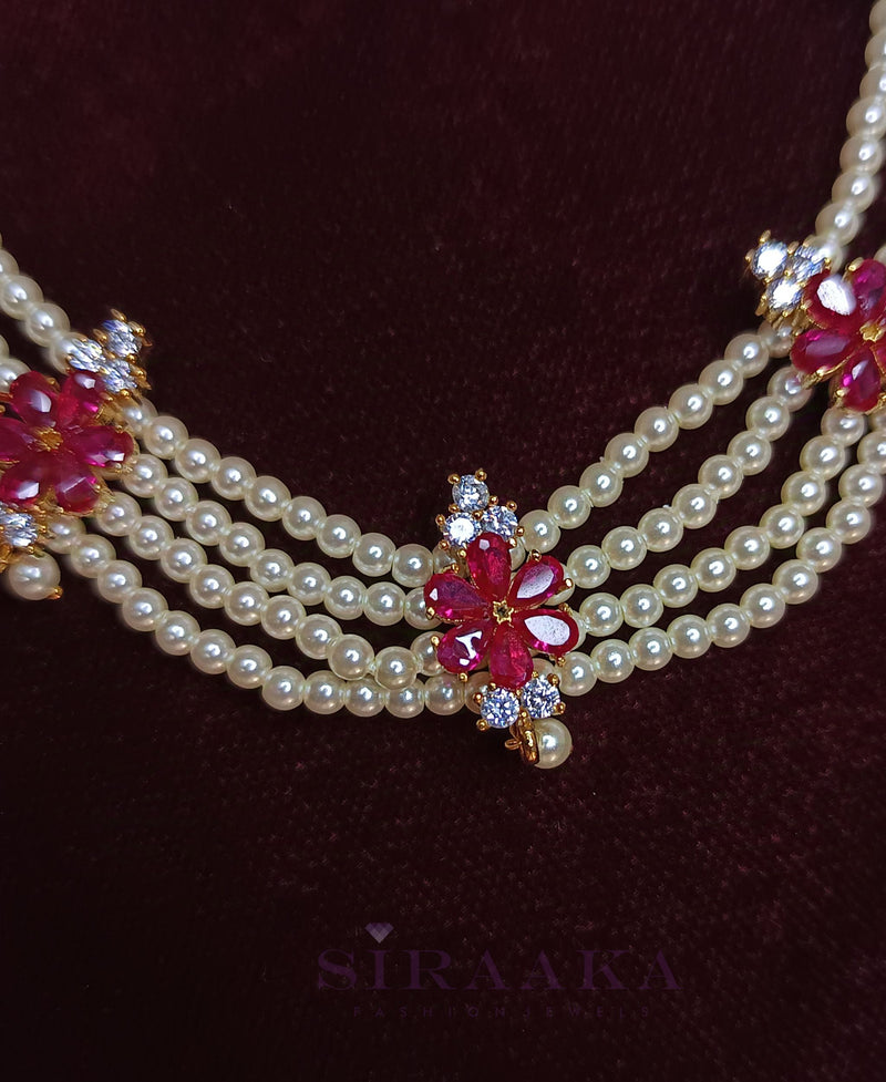 PINK FLOWER CRYSTALS CHINCHPETI NECKLACE