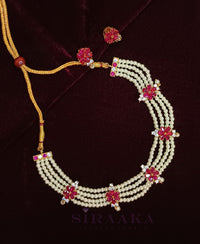 PINK FLOWER CRYSTALS CHINCHPETI NECKLACE