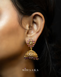 Premium Red/Pink Crystals Jhumka Earing