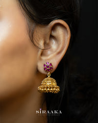 Pink Crystals Jhumka Earing