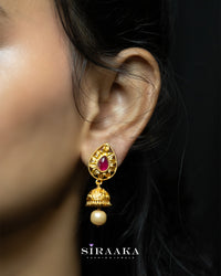 Red Crystal Jhumka Earing