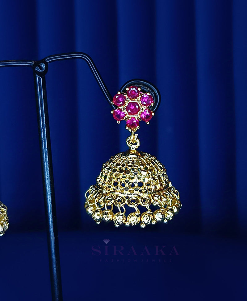 PINK CRYSTALS JHUMKA EARING