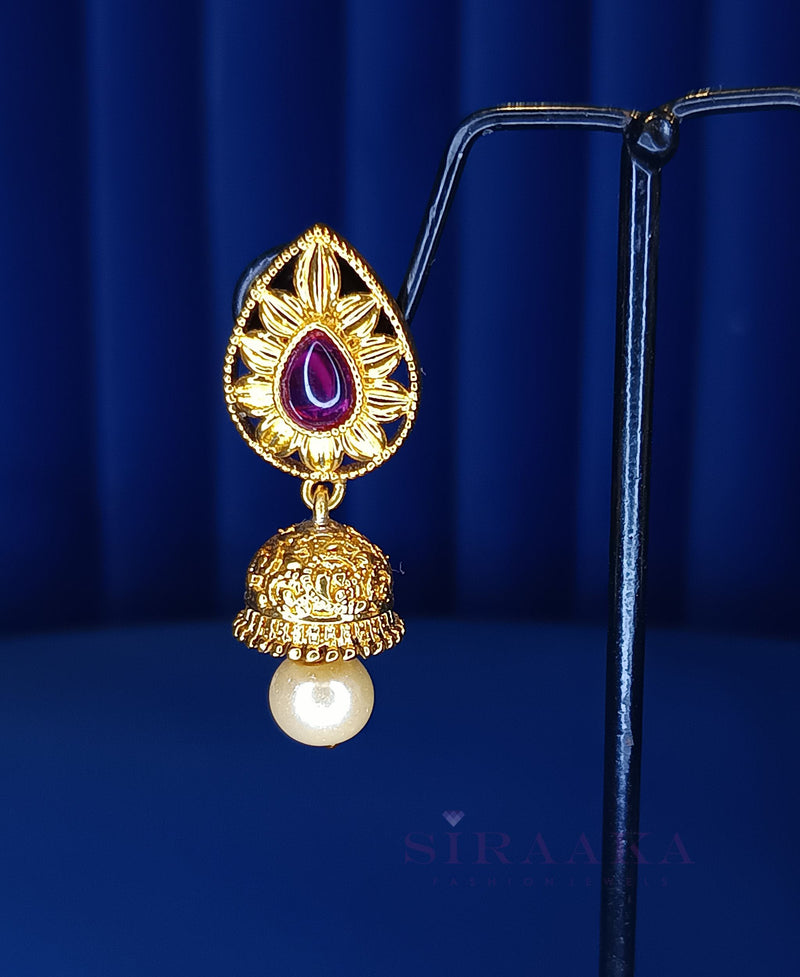 RED CRYSTAL JHUMKA EARING