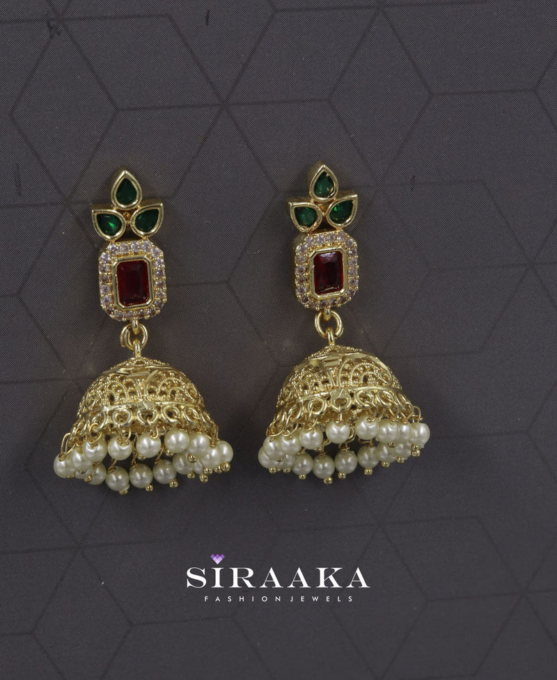 Red & Green Jhumka Earrings