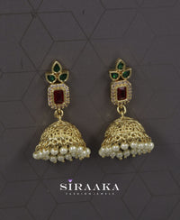 Red & Green Jhumka Earrings