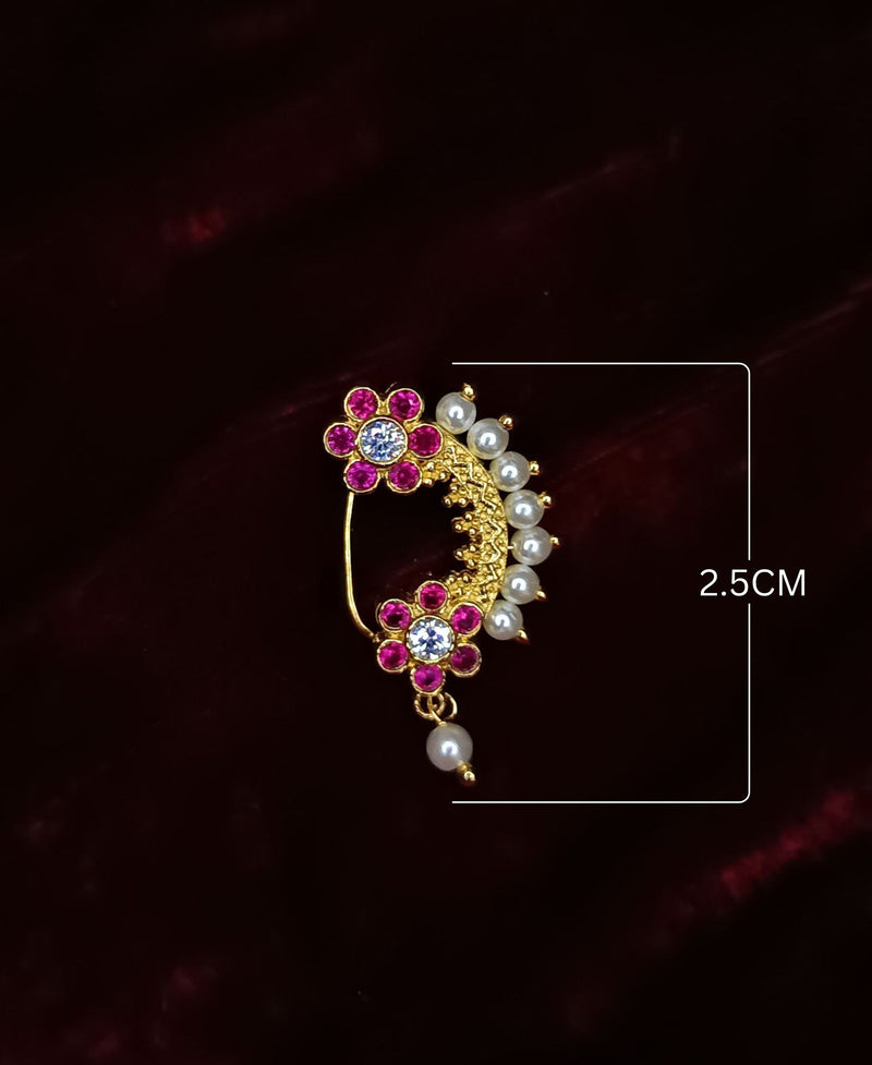 Red Stone Flower Nath Acc