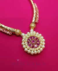 RUBY RED ETHNIC ANTIQUE GOLDEN SHORT NECKLACE