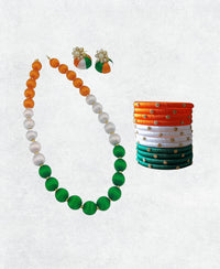 TRI COLOR SILK THREAD NECKLACE AND BANGLES SET