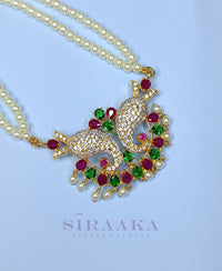 RED/GREEN PEACOCK TANMANI NECKLACE