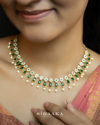 Green Zircon/AD Short Necklace