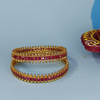 Pink Crystal Golden Bangles